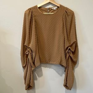 Moussy Tan Brown Flowy Long Sleeve Top